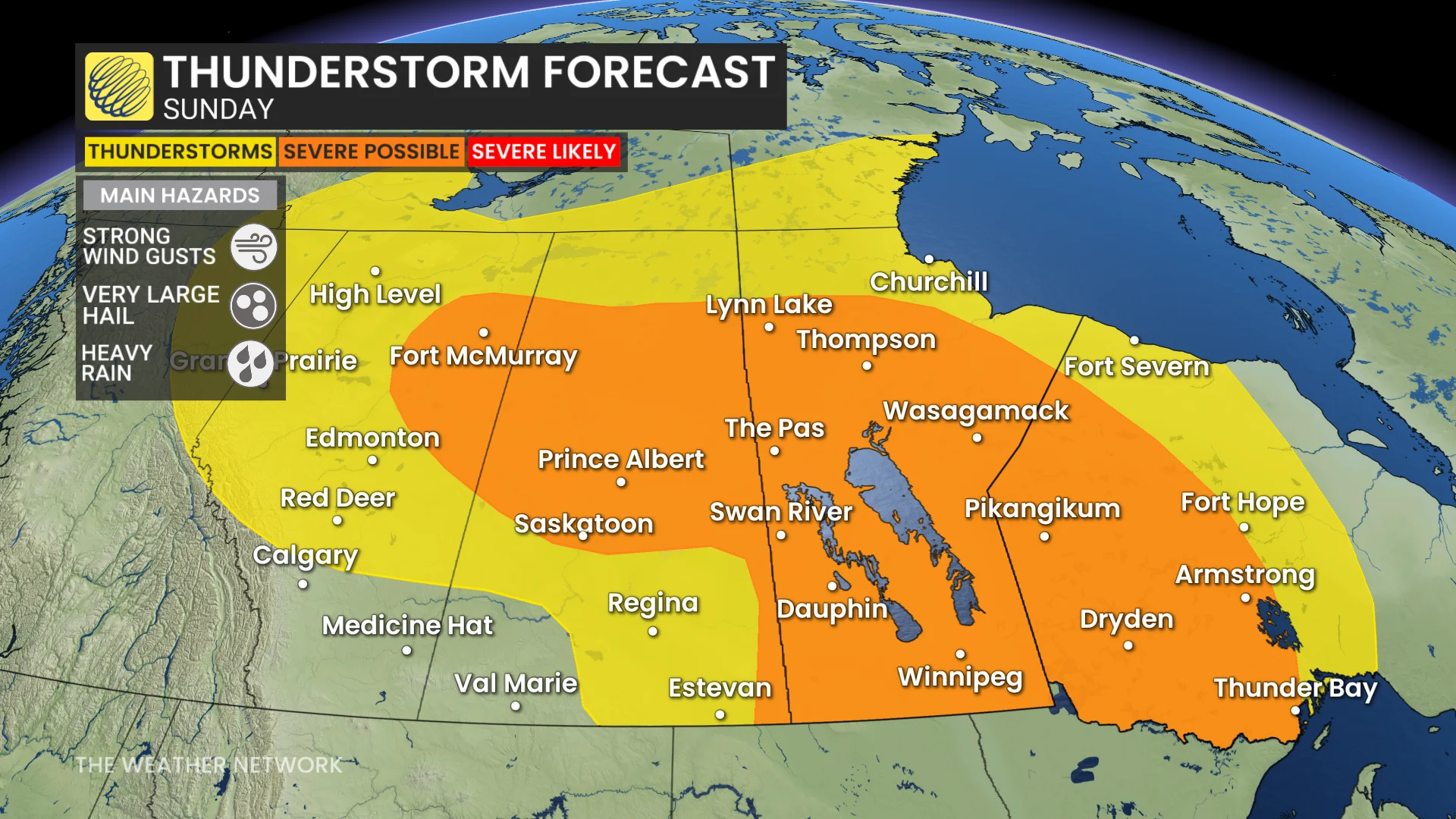 Prairies storm risk map Sunday