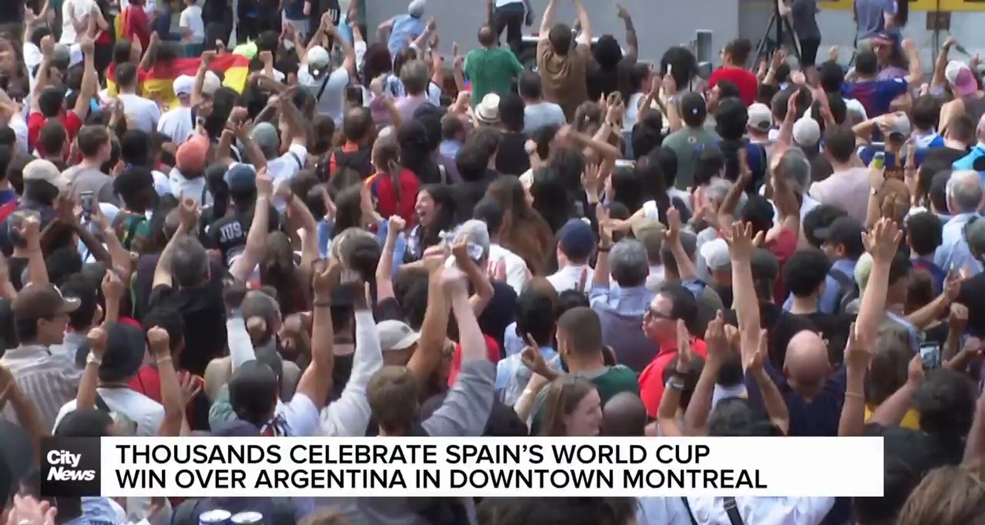 Thousands gather in Montreal to celebrate Spain's world cup win
