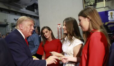 Unseen photos of Donald and Melania Trump greeting Spain’s royal family after World Cup win