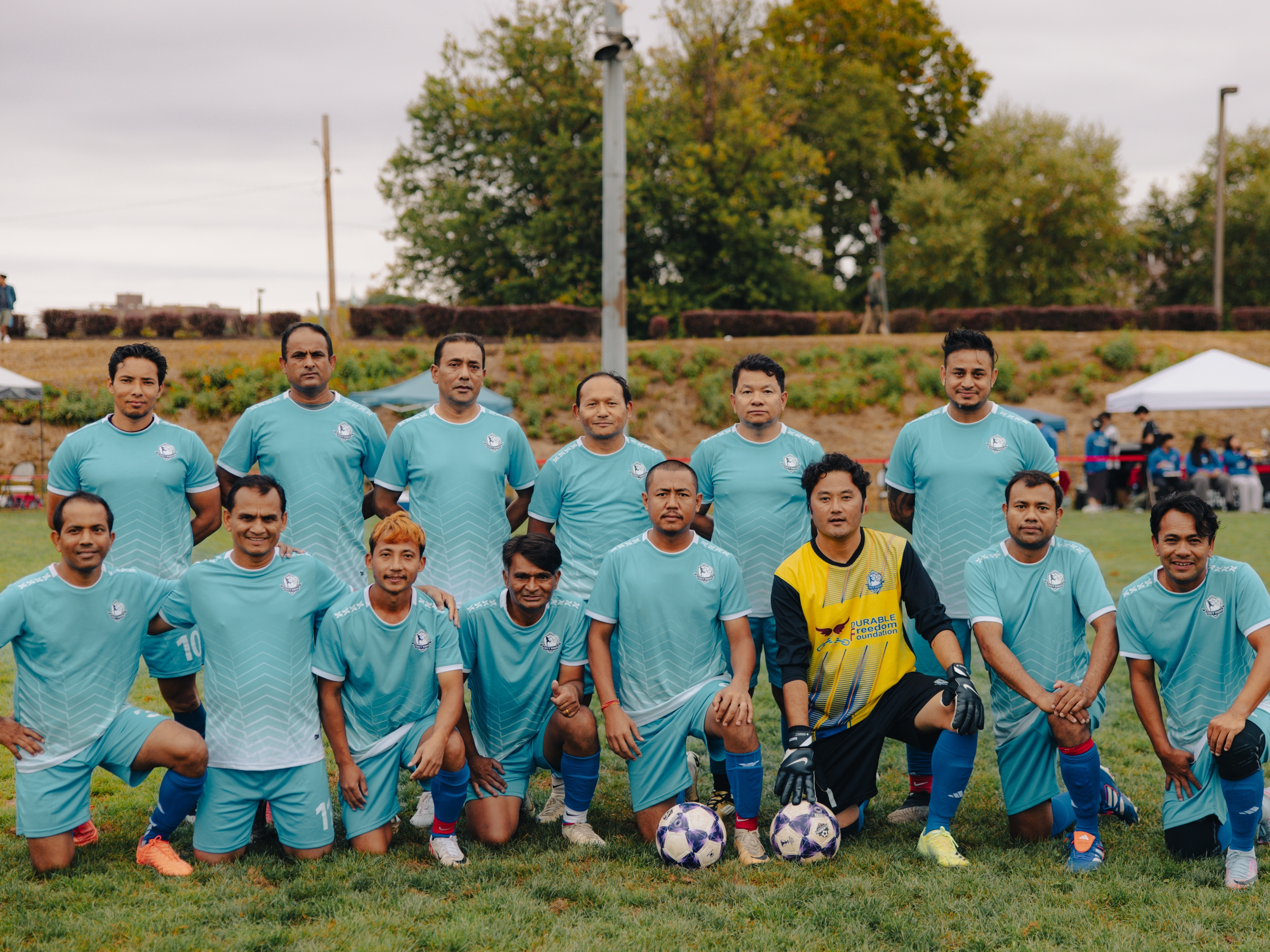 Cincinnati's Nepali-speaking Bhutanese men's soccer team plays in the Kalu Singh Tamang Memorial Championship in Harrisburg, Pa., on Sept. 21, 2025.