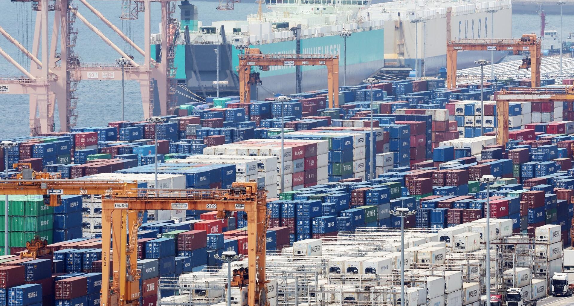 Containers are stacked at a port in Pyeongtaek, Gyeonggi Province, July 1. Yonhap