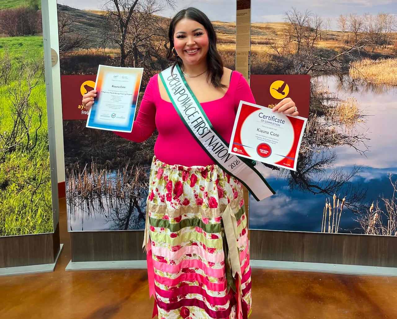 Miss Indigenous Canada 2026 candidate, Kiauna Cote (right) from Ochapowace First Nation, SK