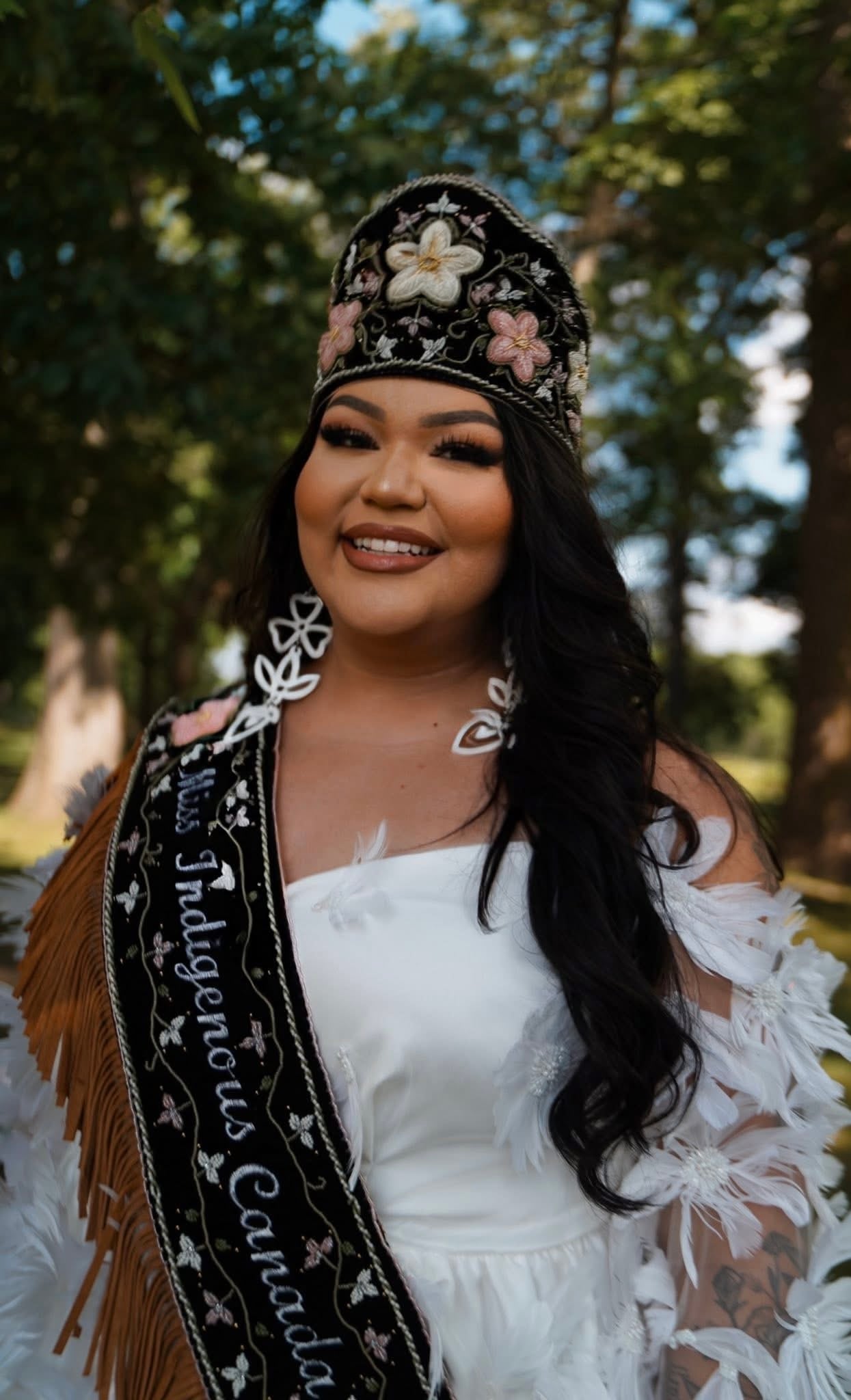 Miss Indigenous Canada 2025, Gena Boubard of Sagkeeng Anicinabe Nation wears the crown and sash.