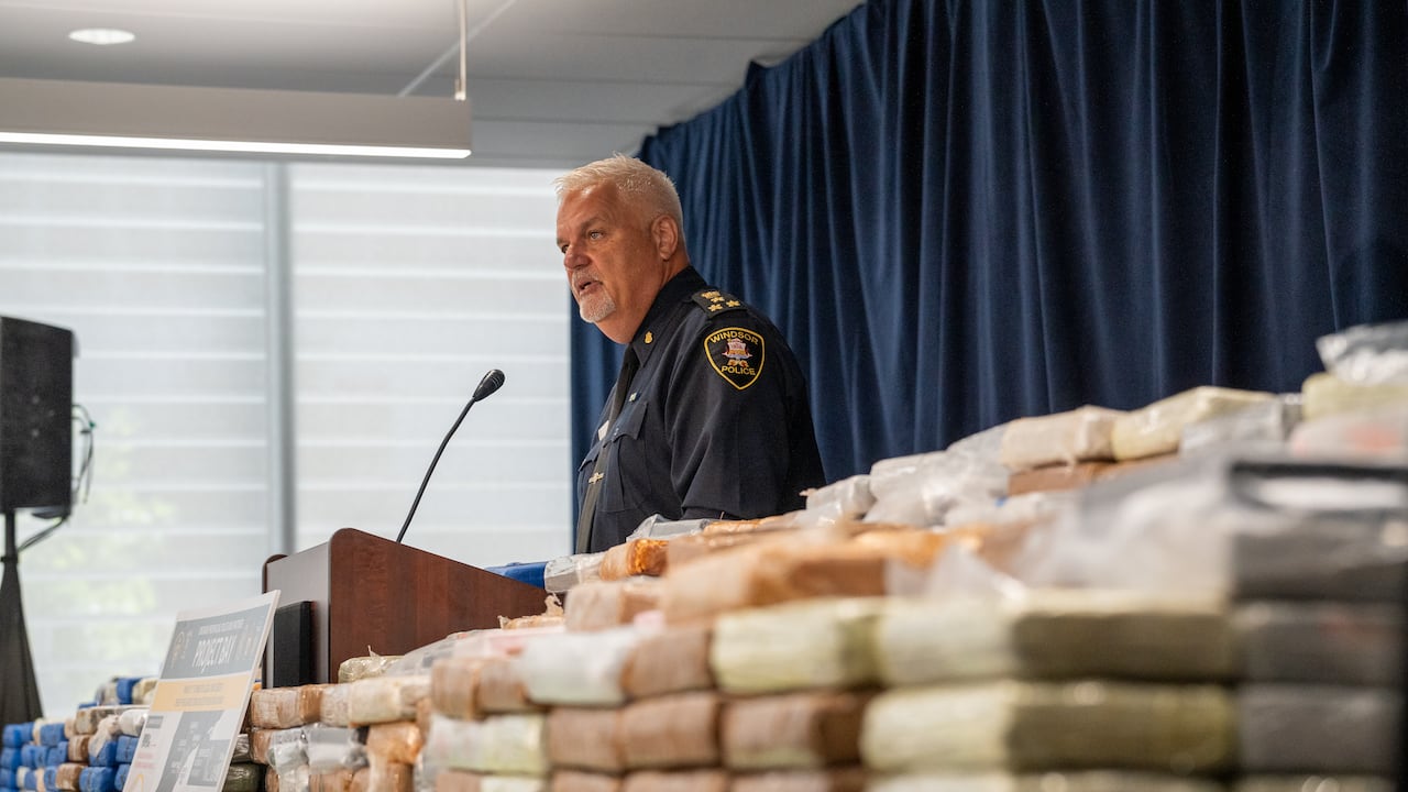 Windsor police chief Jason Crowley speaks at a news conference outlining details of the Project Bay investigation that began in Windsor.