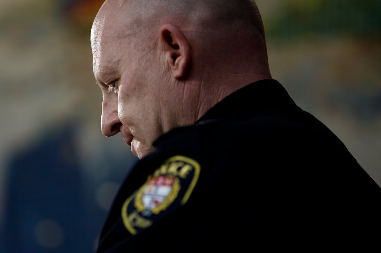 Ottawa interim police chief Steve Bell speaks to reporters during a press conference in Ottawa, Sunday, Feb. 20, 2022.