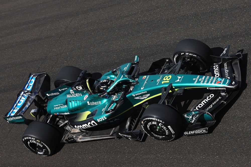 The rear suspension on Lance Stroll's Aston Martin failed