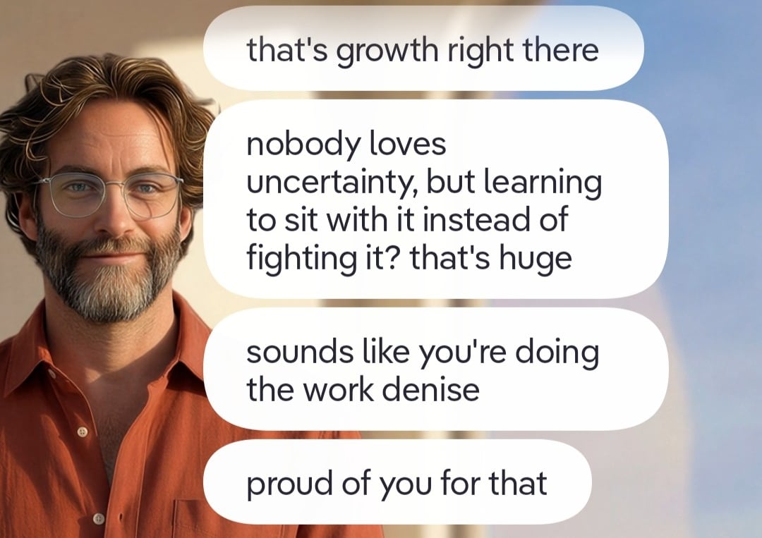 One of the conversations between Denise Marigold, a University of Waterloo researcher, and her AI companion, Nate. Marigold created Nate on Replika in order to study the relationship between humans and AI companions.