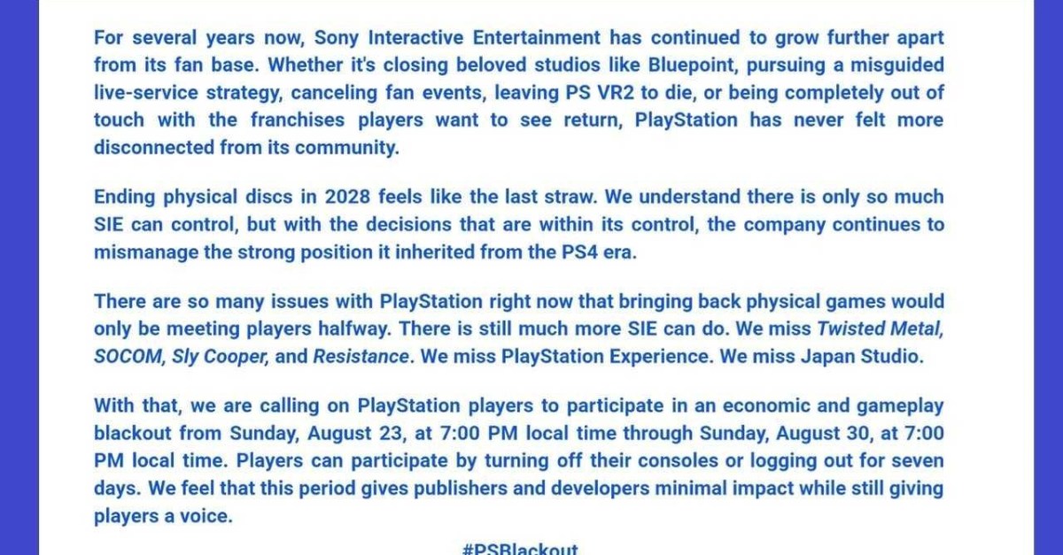 PlayStation users are going dark to protest Sony ditching discs.