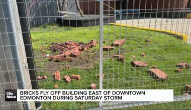 Bricks fly off apartment building east of downtown Edmonton