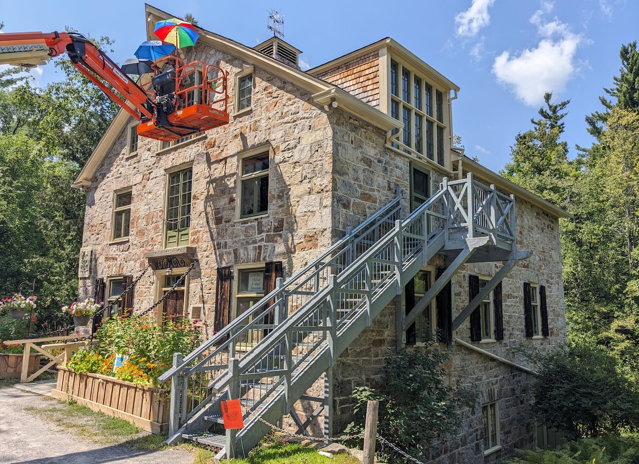 The exterior of a stone building.