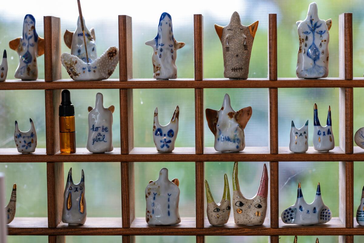 Porcelain sculptures made by artist Chelsea Bayouth at her home studio in Silver Lake.