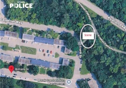 Ottawa police released this map pinpointing where the assault took place.