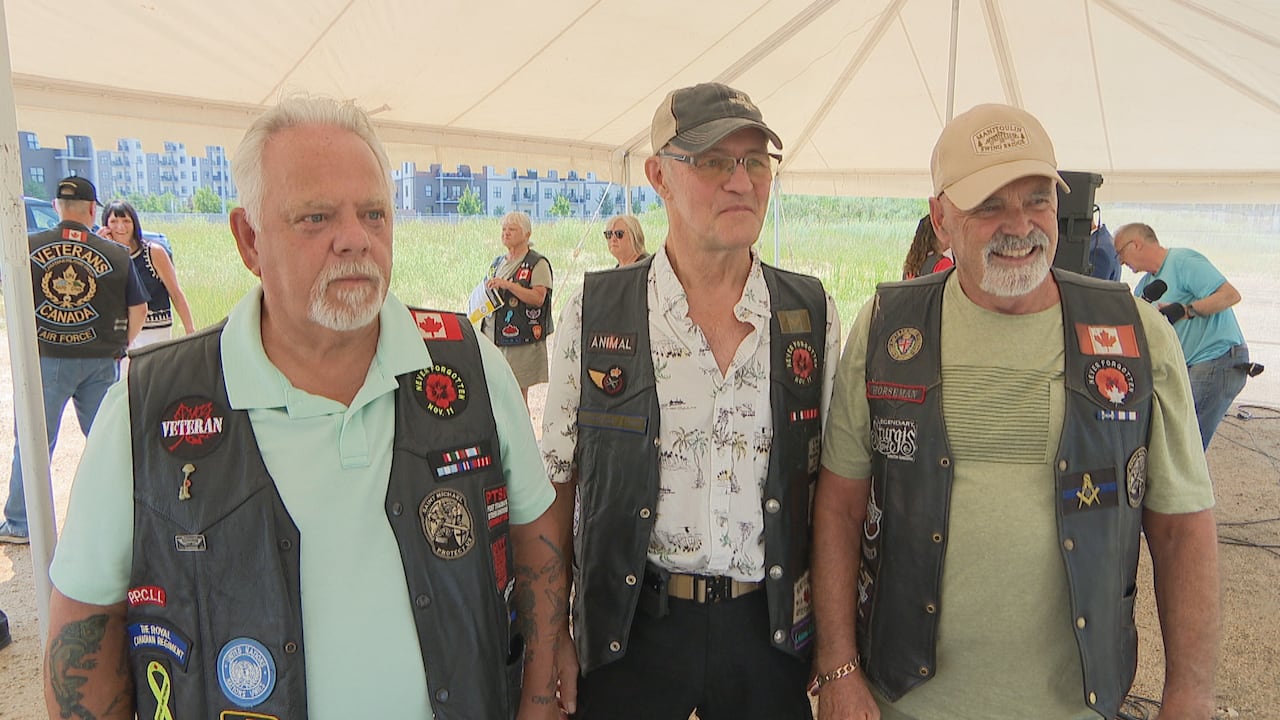 Three veterans who are excited to see the transitional housing project for veterans move forward speaking with a reporter on camera.