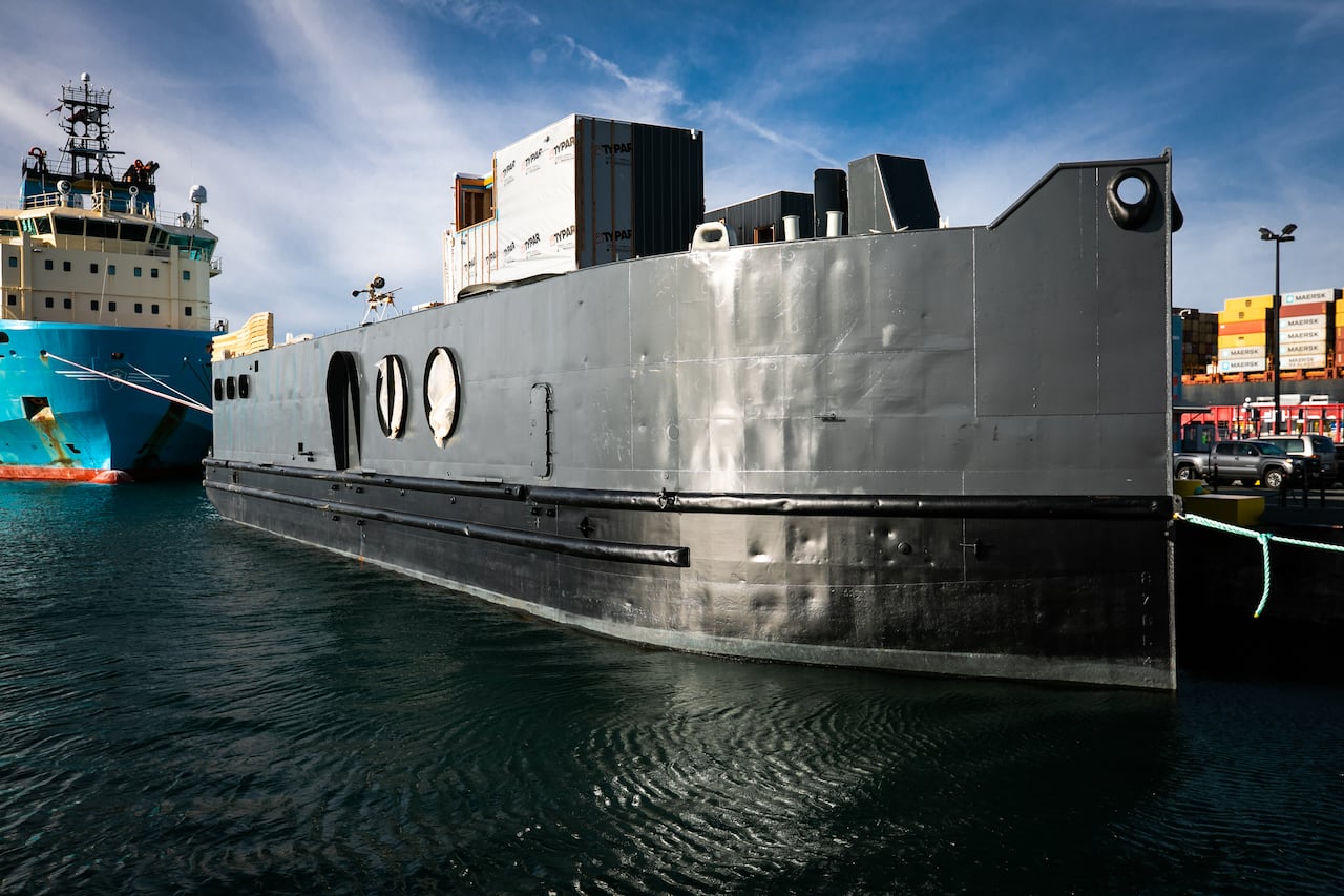 A new floating spa is being built on a WWII-era marine vessel. The hull is currently painted black but the company who owns it plans to add vibrant colours.