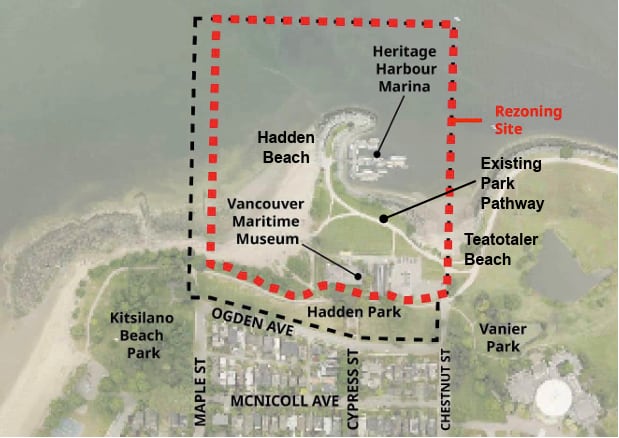 A map shows an area outlined in red, depicting the location of the heritage harbour marina.