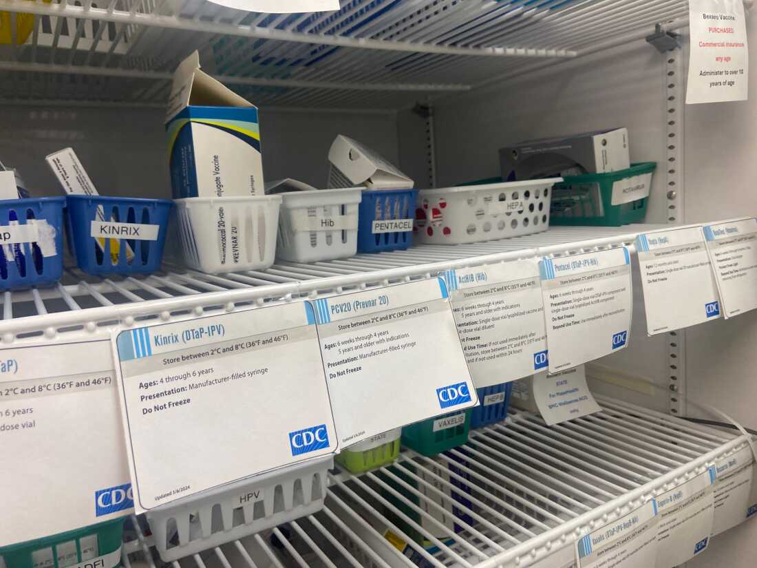 The storeroom of childhood vaccines at Amherst Pediatrics.