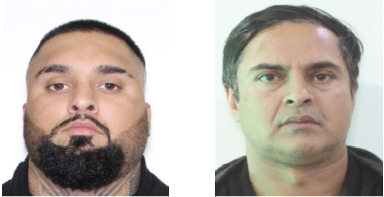 Side by side photos of men. The man on the left has short black hair, a beard and neck tattoos.  The man on the right has greying black hair. 
