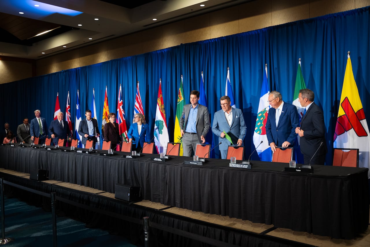 Premiers arrive for a press conference closing the Council of the Federation meetings in Charlottetown on Wednesday July 22, 2026.