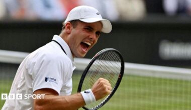 Arthur Fery celebrates at Wimbledon