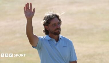 Tommy Fleetwood waves to the crowd at Royal Birkdale