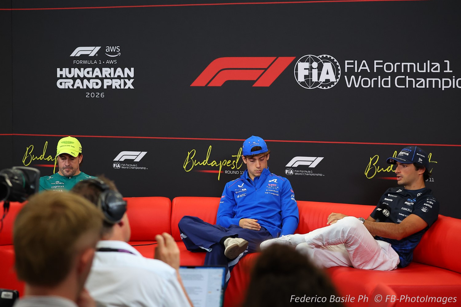 Press conference on Thersday, with Fernando Alonso, Franco Colapinto and Carlos Sainz during the Hungarian GP, Hungaroring, Budapest, 23-26 July 2026, Formula 1 World championship 2026.
