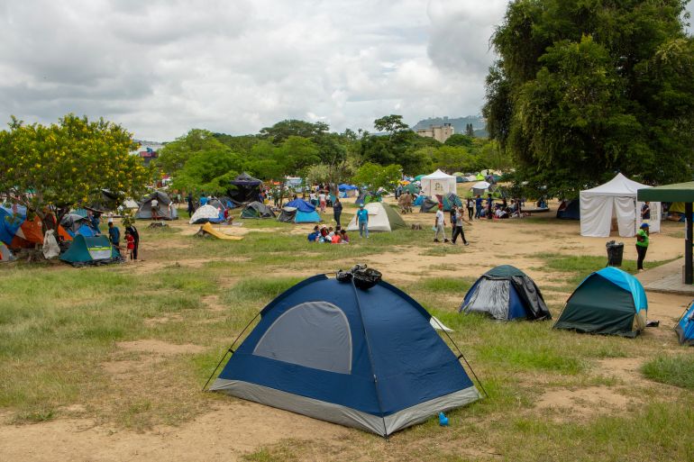 Tents in a park after Venezuela earthquakes
