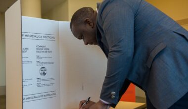 A person behind a privacy screen voting.