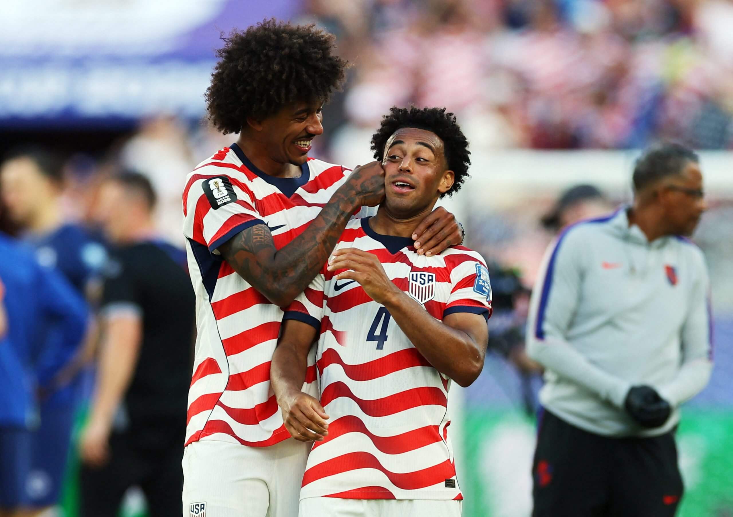 Chris Richards and Tyler Adams after the USMNT's win over Bosnia