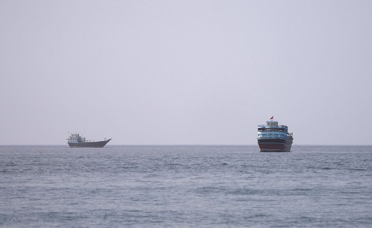 Vessels at the Strait of Hormuz, as seen from Musandam, Oman, July 17.