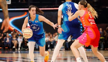 Jul 25, 2026; Chicago, Illinois, USA; Team Spoon guard Caitlin Clark (22) drives the ball in the second half against Team Coop during the 2026 WNBA All Star Game at United Center.