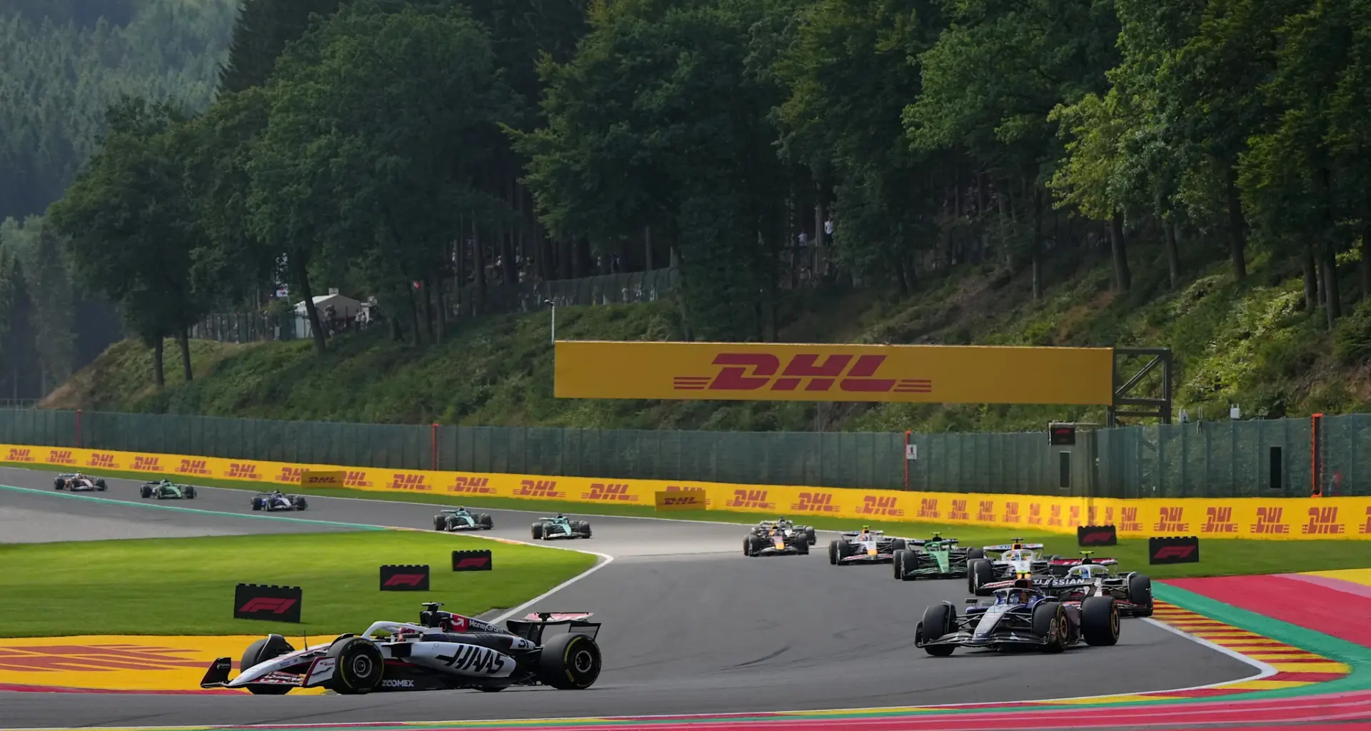 SPA, BELGIUM - AUGUST 28: A general view of the start of the race as cars make their way up Eau