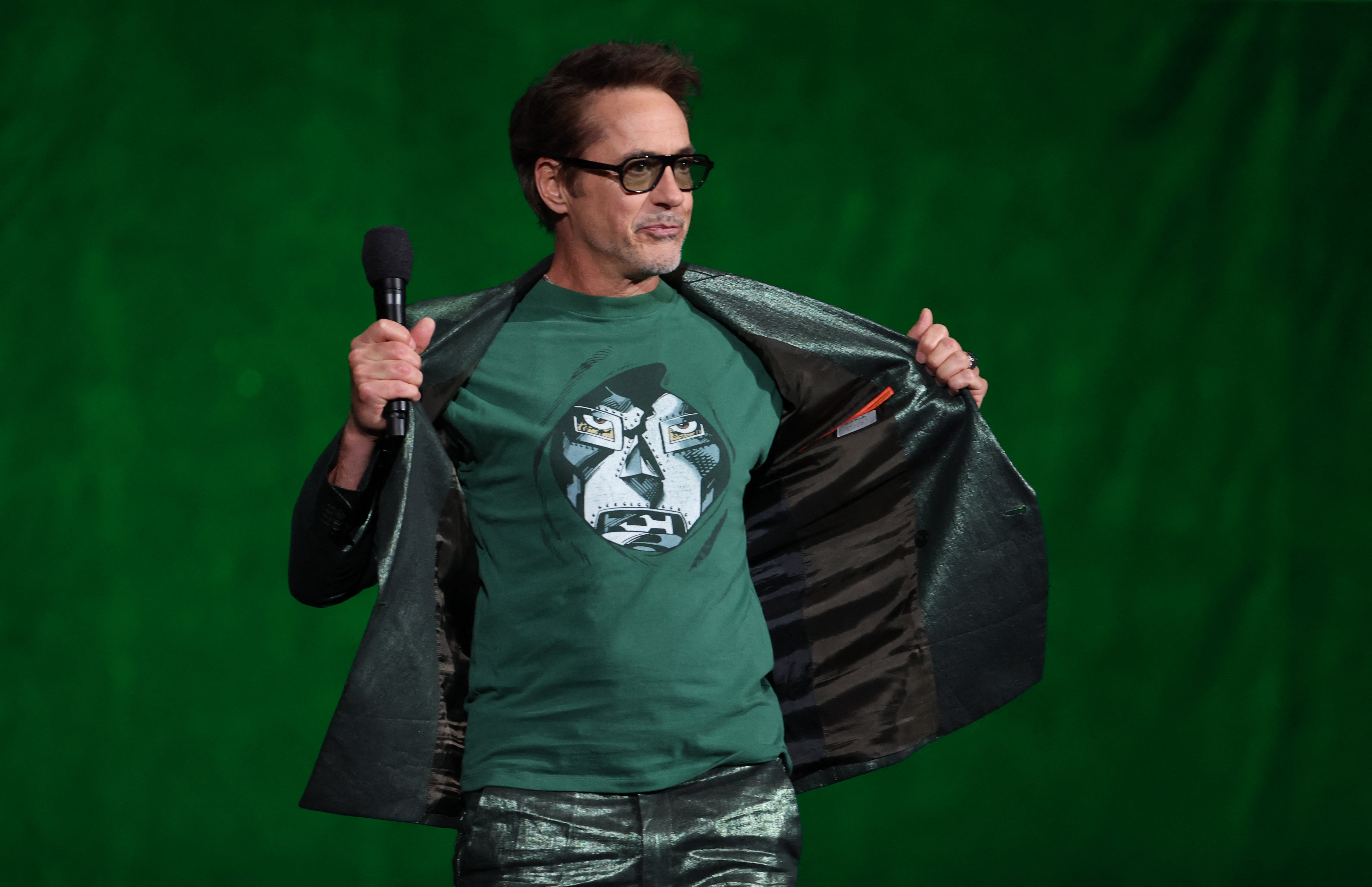 Downey Jr sporting a Doctor Doom T-shirt as he promoted the film in April