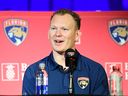 Brady Tkachuk of the Florida Panthers speaks at his introductory press conference at FTL War Memorial on June 23, 2026, in Fort Lauderdale.
