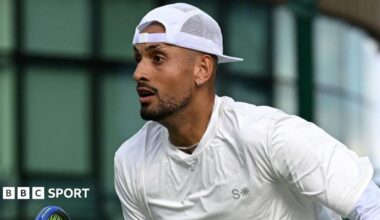 Nick Kyrgios in action during the men's doubles first round on Wednesday