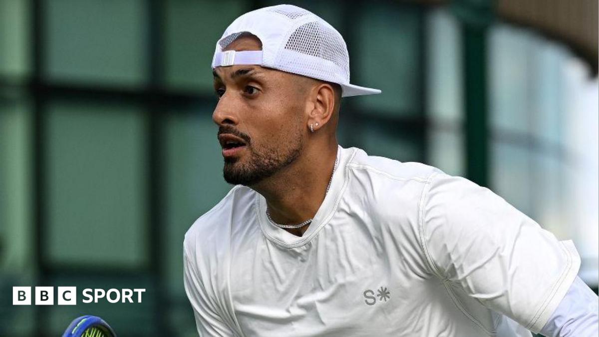 Nick Kyrgios in action during the men's doubles first round on Wednesday