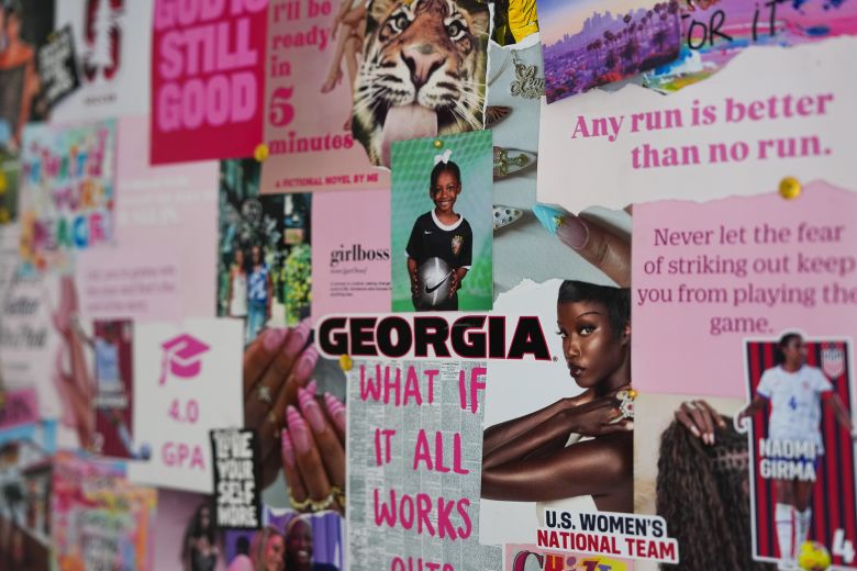 A vision board is seen in Makenna Johnson’s room in Duluth, Georgia, on May 27, 2026. 