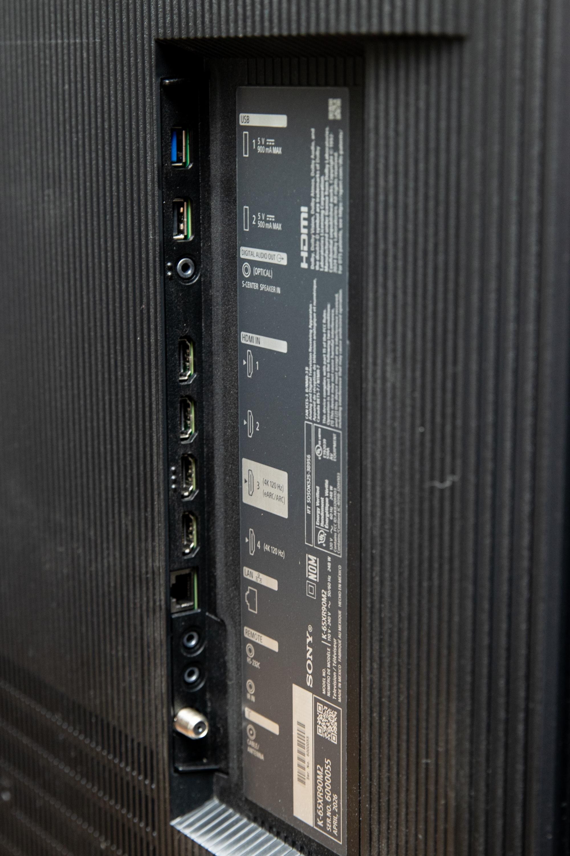 A closeup of the connections panel on the back of the Sony Bravia 9 II.
