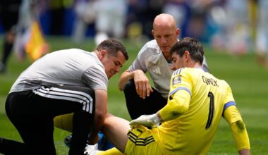 Injury forces Thibaut Courtois off before Spain’s winning goal