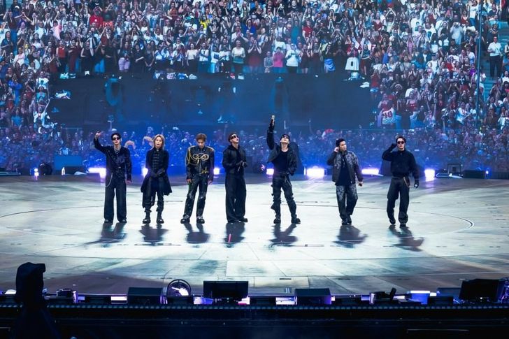 BTS members take the stage at the Stade de France in Paris, Saturday (local time). Courtesy of BigHit Music