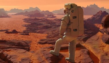 Illustration showing an astronaut on Mars. Credit: dottedhippo / Getty Images