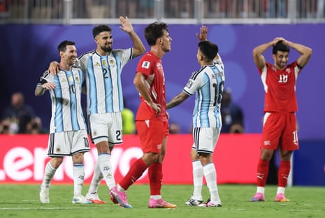 Messi, Lopez and Almada celebrate at full-time