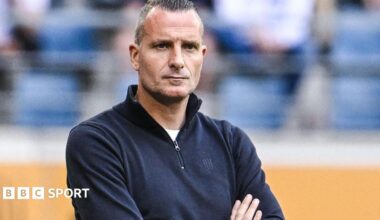 Nicky Hayen watches on from the sidelines during his time as manager of Genk