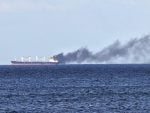 Black smoke rises from a vessel damaged by a Russian attack in the Black Sea, Odesa region, Ukraine, July 28, 2026. The Russian army struck a civilian ship flying the Liberian flag for the third time while it was anchored near the approaches to the Odesa port without crew or cargo.
Where: Odesa region, Ukraine
When: 28 Jul 2026
Credit: Nina Liashonok/Ukrinform/Cover Images
**UK AND USA RIGHTS ONLY**