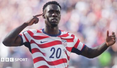 Folarin Balogun of the United States celebrates after scoring a goal