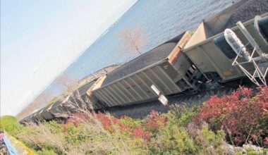 A coal train rolls along White Rock’s waterfront. (File photo)