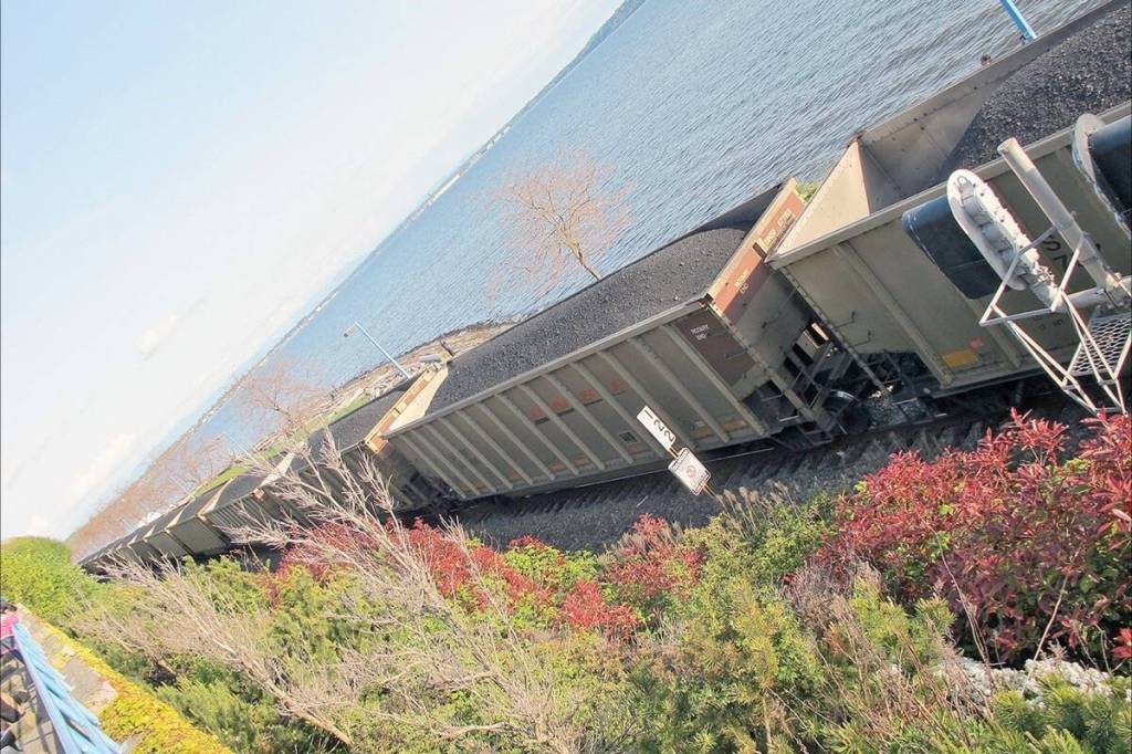 A coal train rolls along White Rock’s waterfront. (File photo)