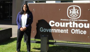 Deputy Premier and Attorney General of British Columbia Niki Sharma tours the Smithers courthouse June 23 on the heels of the five year anniversary of the virtual bail starting. (Marisca Bakker/The Interior News)
