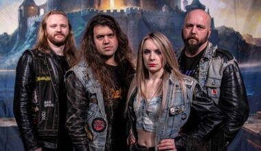 The members of the Iron Kingdom metal band. From left to right, Max Friesen (drummer), Chris Osterman (lead guitar, lead vocals), Megan Merrick (lead guitar), and Leighton Holmes (bass guitar). (Photo submitted by Iron Kingdom)