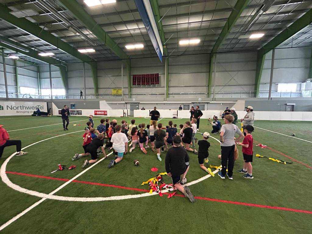 The youth flag football camp was held at the Yellowknife Fieldhouse. Photo courtesy of Edmonton Elks