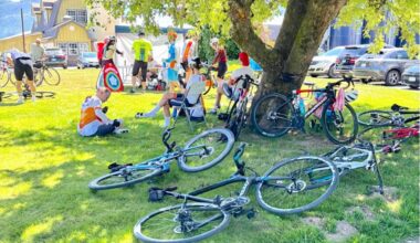 Riders took a break during the 2025 Lower Mainland Maple Leaf Populaire. This year, the B.C. Randonneurs Cycling Club will mark Canada Day with a scaled-down, members-only &ldquo;non-competition social ride,&rdquo; starting and ending in Langley&rsquo;s Walnut Grove. (Special to Langley Advance Times)